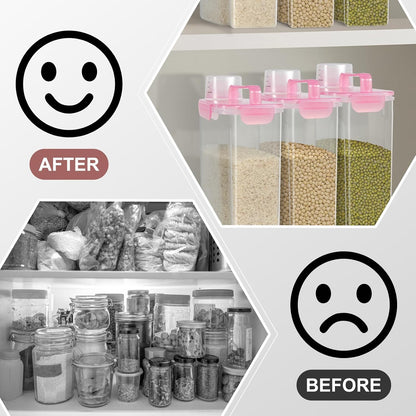LEAWALK Airtight Rice Storage Container, 3-5Lbs Cereal Dry Food Flour Bin, Pet Dog Cat Food Dispenser with Measuring Cup, BPA Free Plastic Kitchen and Pantry Organization Bin for Sugar-Clear Grey