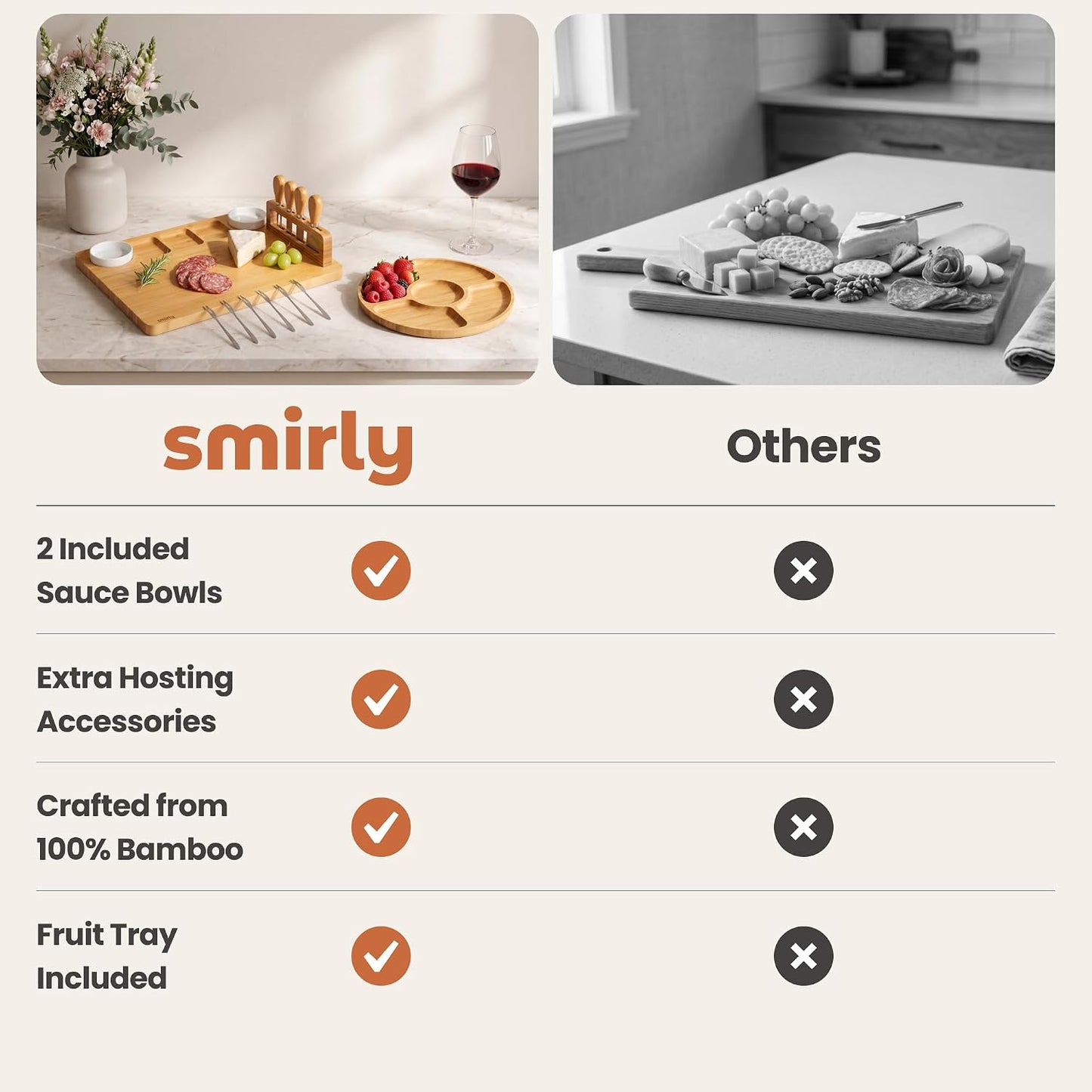 SMIRLY Charcuterie Boards Set, Large Cheese Board Set, Natural Bamboo Charcuterie Tray Cheese Platter with Accessories - Housewarming Gifts New Home, Wedding & Bridal Shower Gifts for Women, Couples