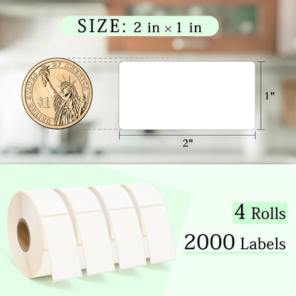 ESSENTIAL 500 Dissolvable Food Labels, 1 x 2 Inch Blank White for Food Storage, Containers, Mason Jars, Freezer(1 Roll - 500 Labels)