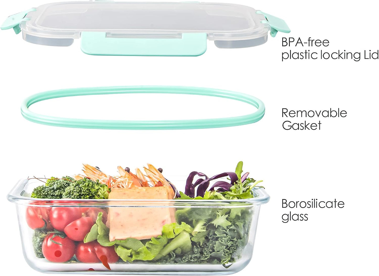 10 Pack Glass Food Storage Containers, Glass Meal Prep Containers with Lids Leak Proof, Microwave & Freezer Safe (34oz & 12oz)