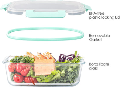 10 Pack Glass Food Storage Containers, Glass Meal Prep Containers with Lids Leak Proof, Microwave & Freezer Safe (34oz & 12oz)
