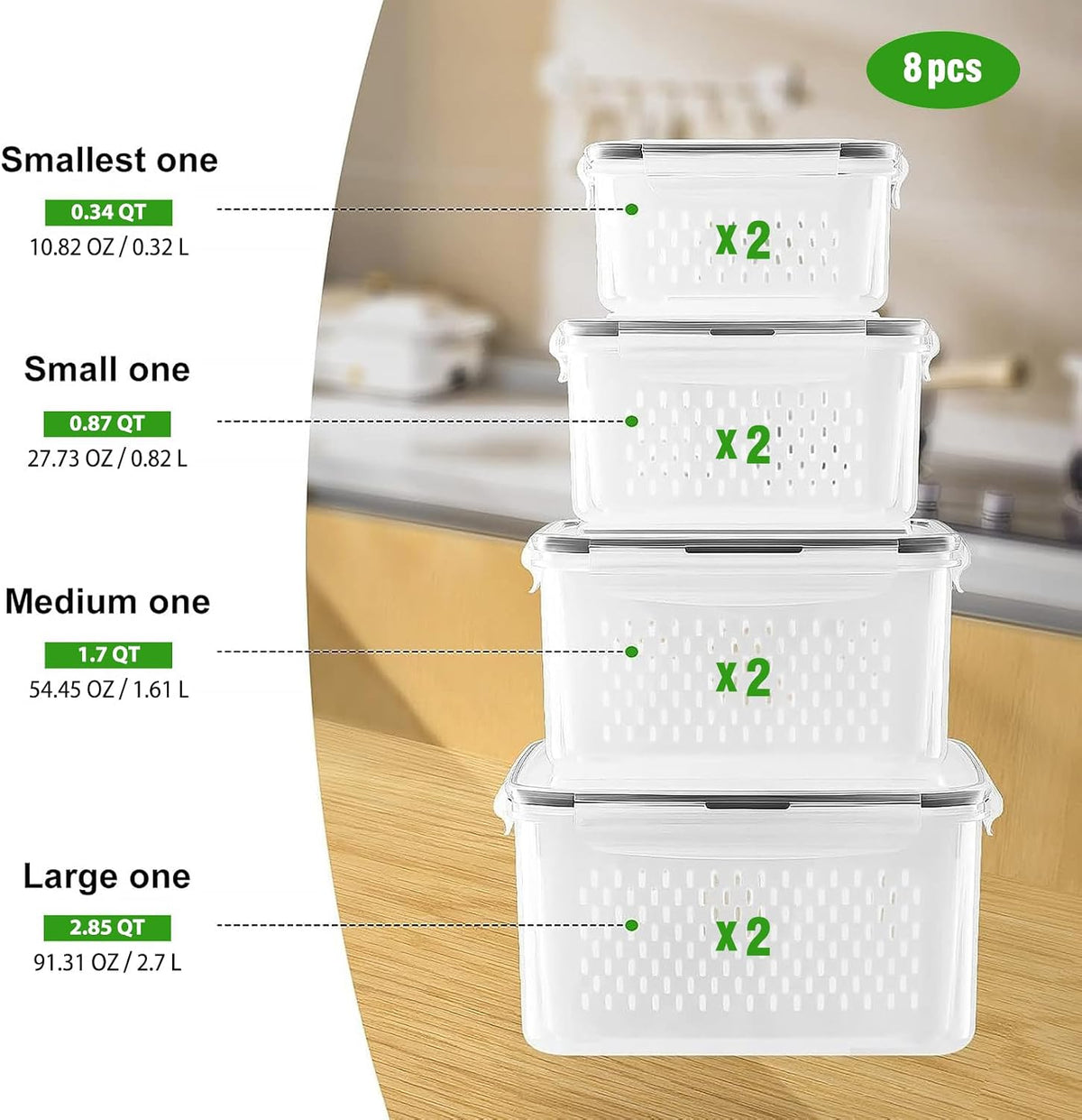 Freshmage Fruit Storage Containers for Fridge with Removable Colander