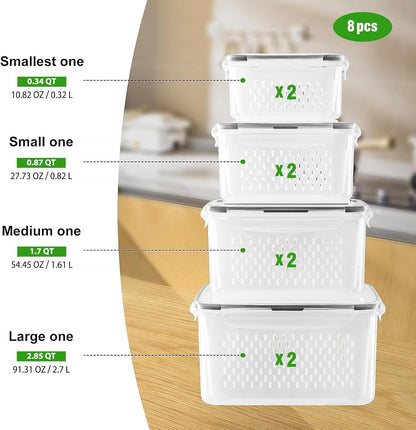 Freshmage Fruit Storage Containers for Fridge with Removable Colander