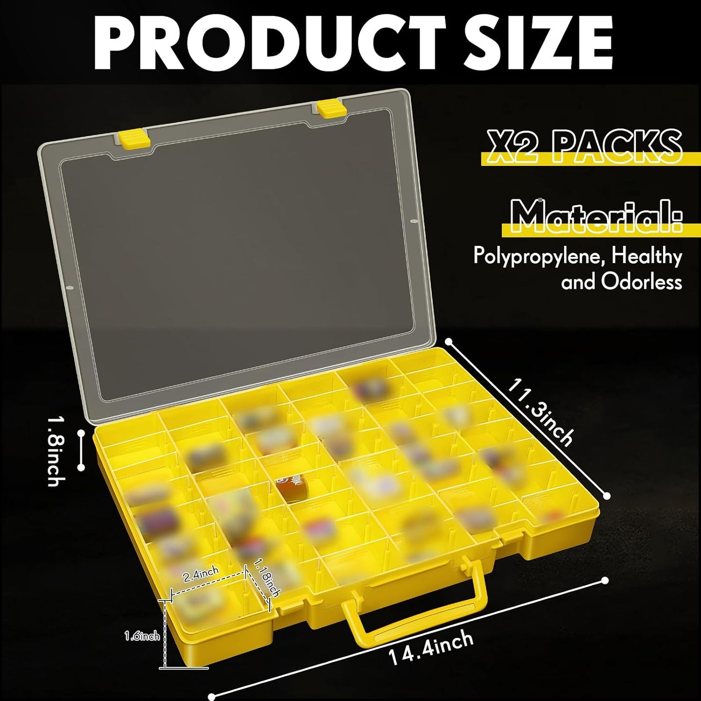 Juexica 2 Pcs Large 48 Grids Plastic Storage Bead Organizer Box, Tackle Box, Compartment Organizer Container with Adjustable Dividers for Jewelry Art Crafts Toys Screw Small Parts(Clear)