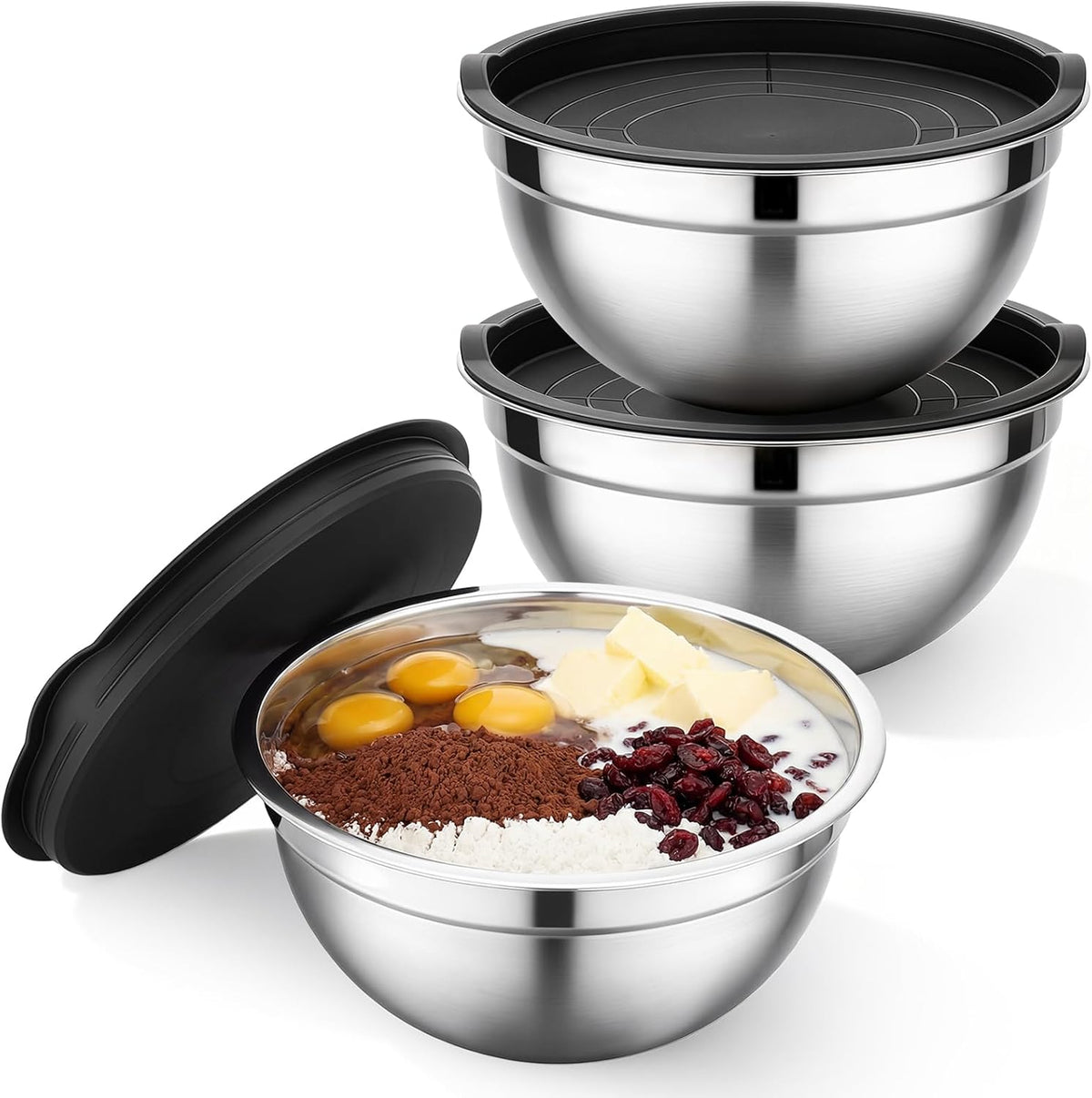 Beasea Stainless Steel Mixing Bowls, 5 Pack 1.5 QT Stackable Nesting Mixing Bowls with Airtight Lids, Metal Bowl with Lid for Baking, Meal Prepping, Salad, Serving, Food Storing