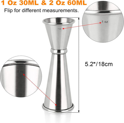 Double Clear Plastic and Stainless Steel Japanese Style Jigger Cocktail Measuring Shot Glasses Drink Spirit Measure Cup for Bar Party Kitchen Tool Set of 3