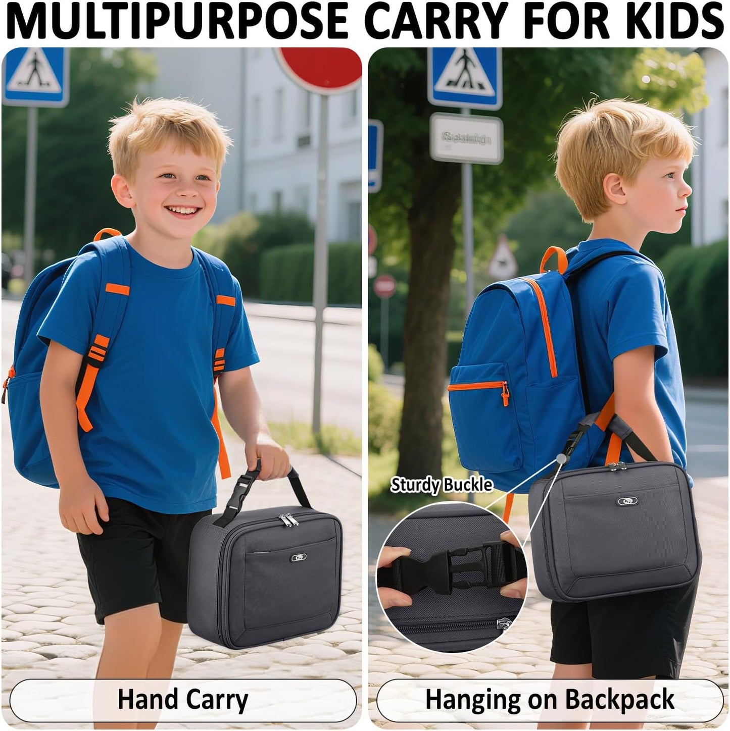 Lunch Box Kids Insulated Lunch Bag for Boys Girls Cute Reusable Lunch Tote Bag Waterproof Portable Thermal Lunch Box Kids for School Picnic Travel Black