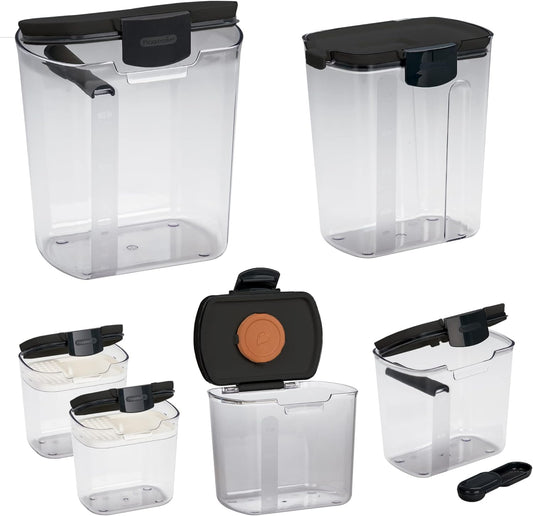 Progressive ProKeeper Baker's Airtight Kitchen Storage Canister Container Set for Flour, Sugar & More, Keeps Ingredients Fresh, with Accessories (Multicolor, 7- Piece)