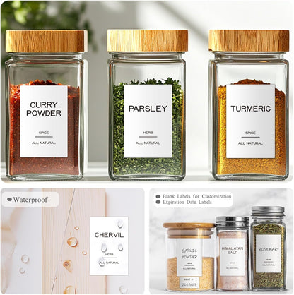 288 Pantry Labels for Food Containers, Preprinted Minimalist Waterproof Stickers for Organizing Storage Bins, Jars and Kitchen