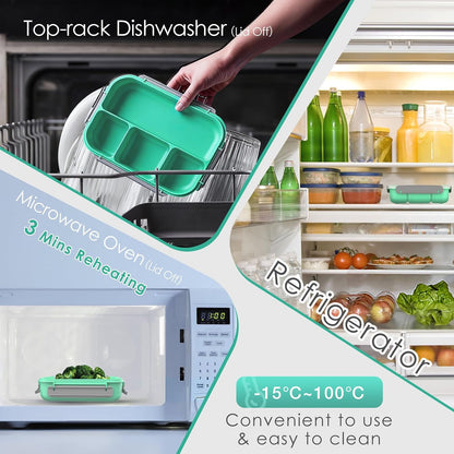 WHALEHOUSE Bento Lunch Box, 1300ML 4 Compartments Meal Prep Container with Utensil, Airtight Food Storage Container with Snap Locking Lids, Microwave/Dishwasher/Freezer Safe, On the Go