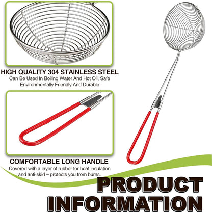 6 Pieces Stainless Steel Spider Strainer Skimmer, 4 Inch Hot Pot Kit Strainer Scoops with Long Handle, Asian Skimmer Spoon Ladle for Boba Pearls, Pasta, Meatball, Cooking & Frying Food