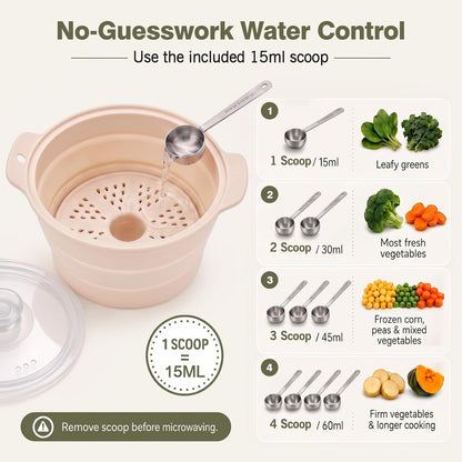 42oz Collapsible Silicone Microwave Steamer for Vegetables, Green
