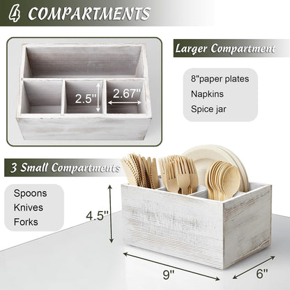 DRASTAR Paper Plate Dispenser, Acacia Utensil Caddy Organizer, Large Silverware Holder for Party, Paper Plate Organizer, Kitchen Utensil Caddy for Party Picnic Camping