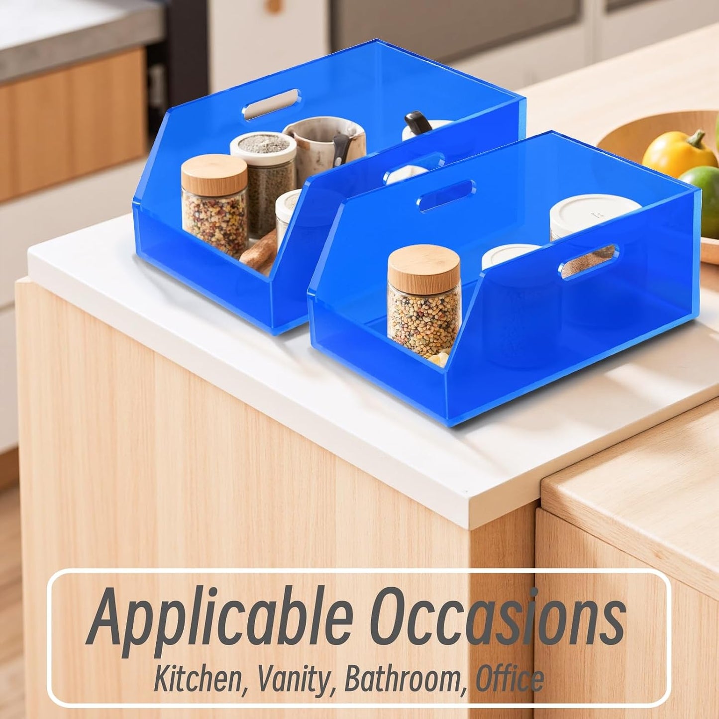 Gelite Stackable Storage Bins Open Front Clear Organizer Bins with Handles Acrylic Storage Container for Pantry Kitchen Cabinet Bathroom Closet Office Organization, 11.4x7.5x5.1''
