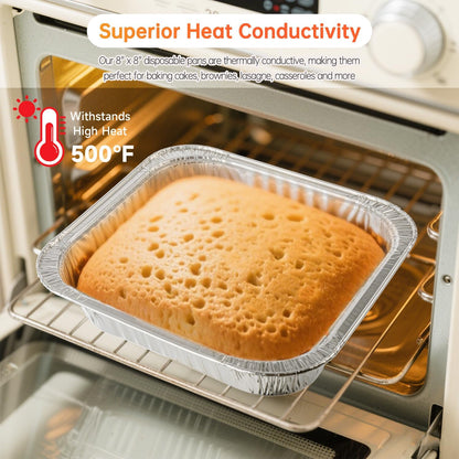 8x8 Aluminum Pans - 20 Pack Disposable Foil Pans, Heavy Duty Square Aluminum Baking & Roasting Trays for Meal Prep, Food Storage, Heating & Party Serving