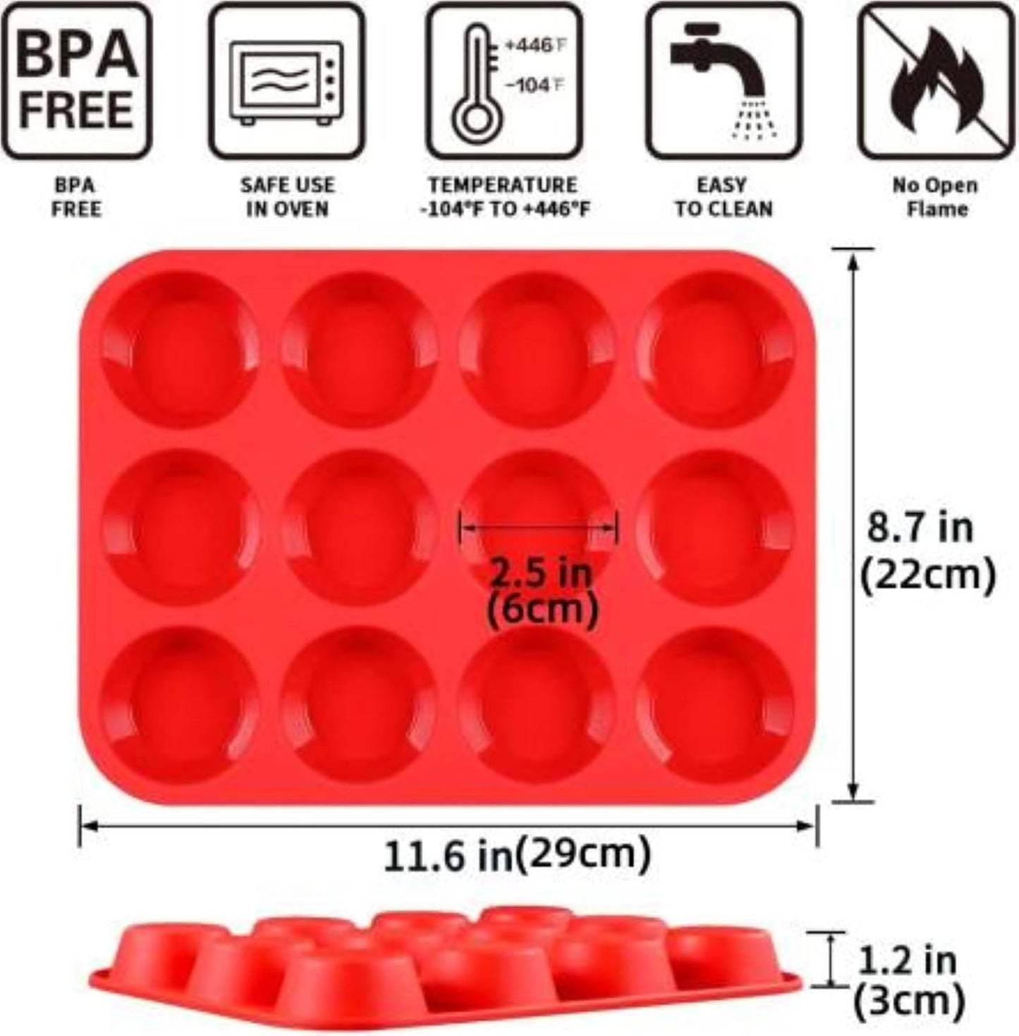 12 Cups Silicone Muffin Pan - Set of 3 Pack Regular Size Silicone Mold - Set of 3 Mixed Colors Cake Pan - Cupcake Baking Pan/Non - Stick Mold - Dishwasher - Microwave Safe