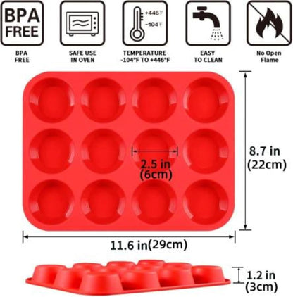 12 Cups Silicone Muffin Pan - Set of 3 Pack Regular Size Silicone Mold - Set of 3 Mixed Colors Cake Pan - Cupcake Baking Pan/Non - Stick Mold - Dishwasher - Microwave Safe