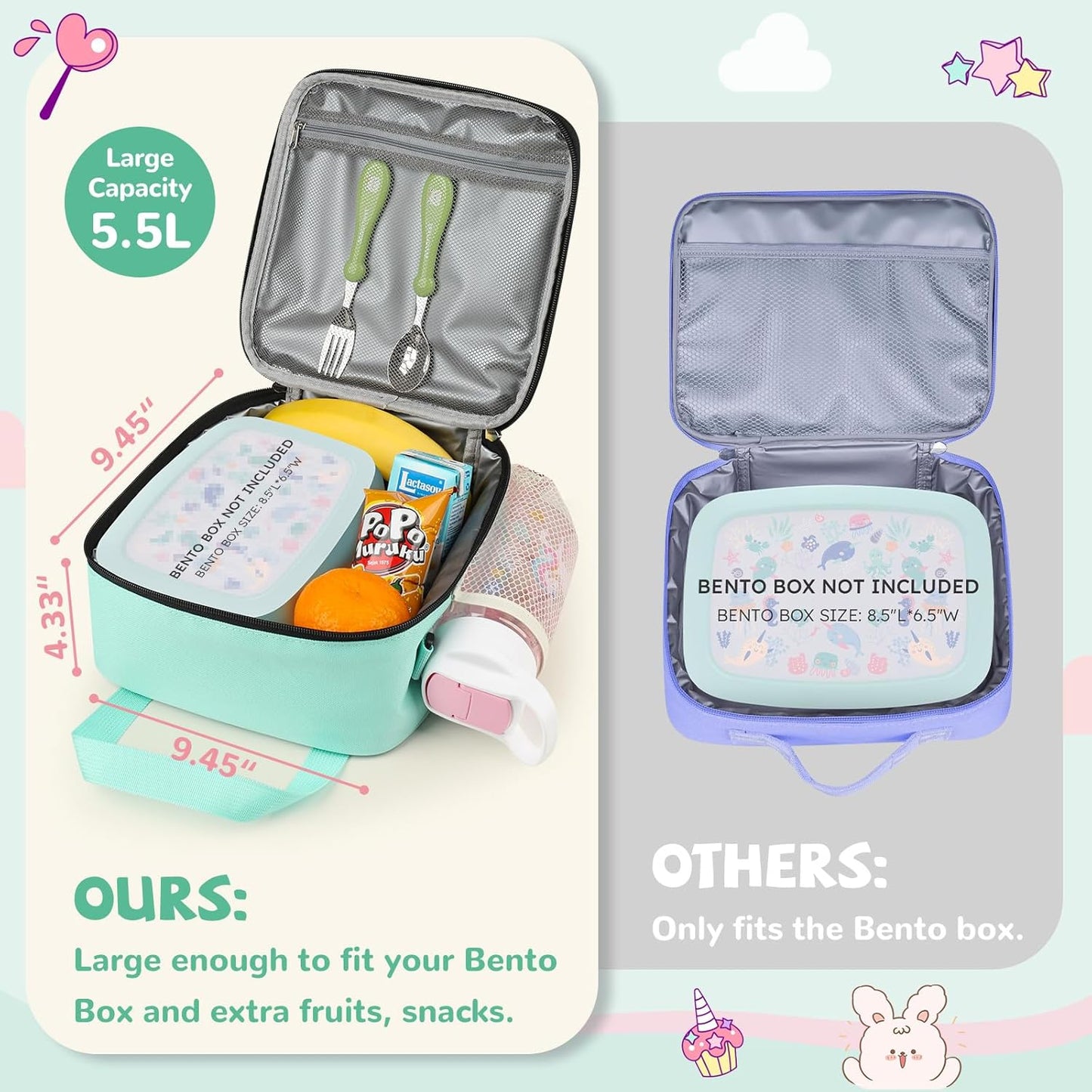 REDSHELL Tactical Lunch Box Kids, Large Insulated Lunch Bag for Boys Girls, Cooler Lunchbag, Square Toddler Lunchbox, School Daycare Lunch Tote Pail with Water Bottle Holder Shoulder Strap, Blue