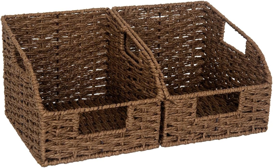 StorageWorks Water Hyacinth Pantry Storage Baskets, Wicker Baskets with Built-in Handles, Handwoven Shelf Baskets for Organizing, Pantry Organizers and Storage, 3 Pack
