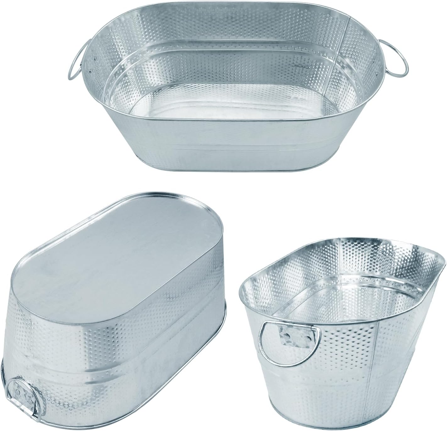 3 PCS 15.3 x 9 x 6 inches Black Metal Galvanized Tub with Handles, 3 Gallon Galvanized Beverage Tubs for Parties, Large Metal Drink Ice Buckets for Beer, Wine, Cocktails & Outdoor Events