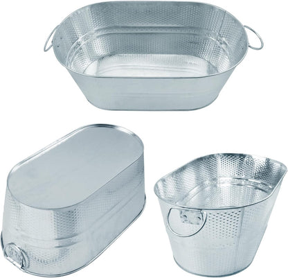 3 PCS 15.3 x 9 x 6 inches Black Metal Galvanized Tub with Handles, 3 Gallon Galvanized Beverage Tubs for Parties, Large Metal Drink Ice Buckets for Beer, Wine, Cocktails & Outdoor Events