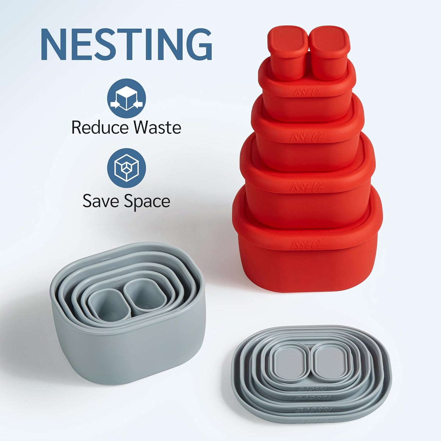 ISSEVE 6Pcs/Set Nesting Silicone Food Storage Containers with Lids, BPA Free Reusable Meal Prep Silicone Containers Lunch Box Bento Box Set (33.8oz, 20oz, 10oz, 6.7oz, 1.3oz) (Purple)