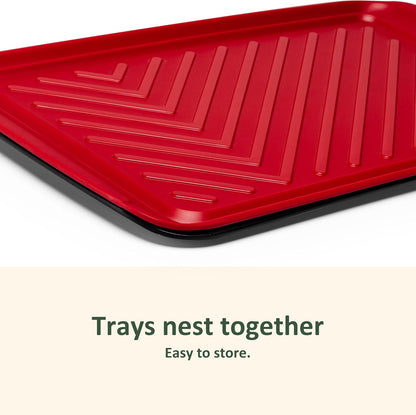 BBQ Tray for Raw Meat Prep and Cooked Food, Grill Prep and Serve Trays, Melamine Serving Trays and Platters for Food, Unbreakable Party Tray, Set of 2, Black and Red