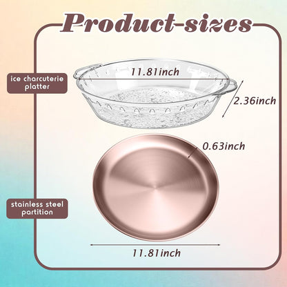 Baderke 3 Set 11.8" Chilled Serving Tray for Parties with Compartments Ice Chilled Party Platter Charcuterie Serving Board Cold Dish Dip for Fruit Seafood Vegetable Shrimp Cocktail (Natural)