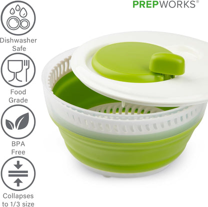 PrepWorks 4 Qt Collapsible Salad Spinner – Space-Saving, BPA-Free, Easy-to-Use for Quick Salad Washing & Drying, Dishwasher Safe