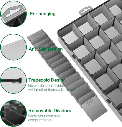 Gbivbe Large 24 Grids Plastic Organizer Box Adjustable Dividers,Clear Storage Box for Jewelry, Art DIY Crafts, Washi Tapes, Beads and Small Parts