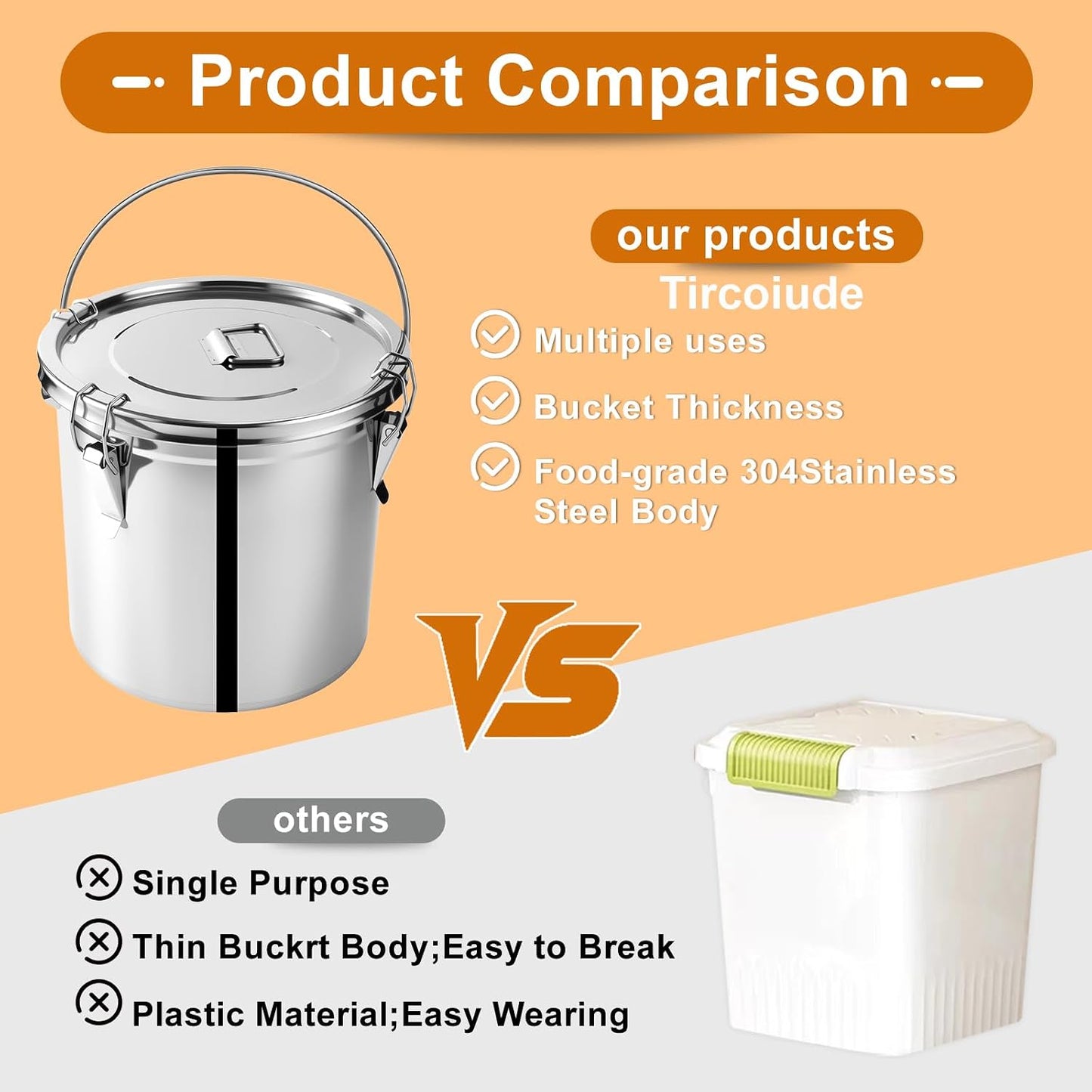 25lb Stainless Steel Containers with Lids, 12L/3.1gal 304 Stainless Steel Storage Containers, Metal Bird Seed Storage Container for Rice Flour Sugar Grain Coffee Bean Kitchen Jar