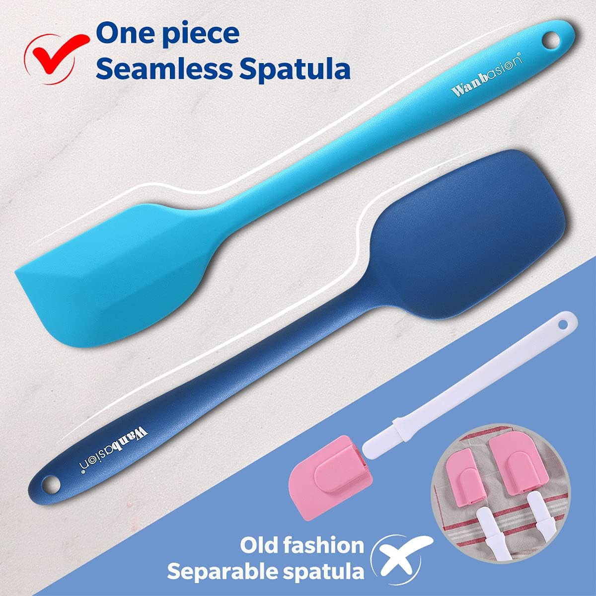 Wanbasion 5 Piece Premium Silicone Spatula Set Heat Resistant, Colorful Rubber Baking Spatula Set, Kitchen Spatula Set Dishwasher Safe for Nonstick Cookware Cooking Mixing Light Green