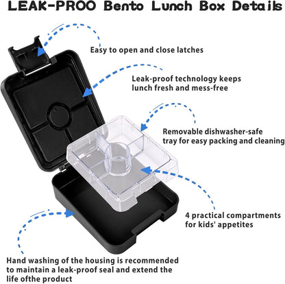 Bento Lunch Box Set for Kids with 10oz Soup Thermo, Leak-Proof Lunch Containers with 4 Compartment, Kids Thermo Hot Food Jar and Insulated Lunch Bag for Kid to School,BPA-Free(Dragon)