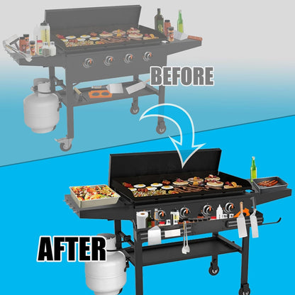 Front Griddle Caddy with 2-Pack Magnetic Tool Holders for Blackstone 36 inch Griddle, Large Capacity Front Tool/ Bottle Shelf for Easy Access, Grill Caddy for Blackstone Griddle Accessories 36 inches