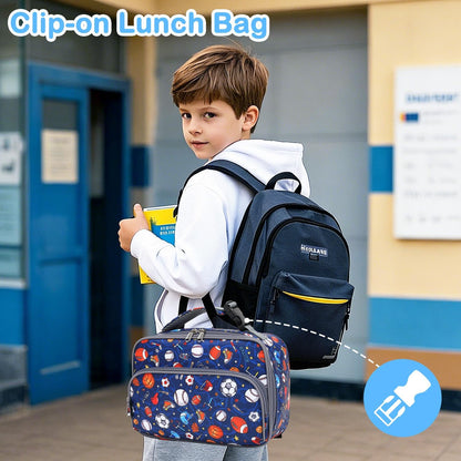 FlowFly Kids Lunch box Insulated Soft Bag Mini Cooler Back to School Thermal Meal Tote Kit for Girls, Boys, Astronaut - Colors A