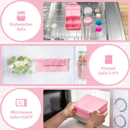JSLOVE Bento Lunch Box with Leak Proof Thermos Food Jar for Kids, Food Lunch Containers for Boys with 4 Compartments, BPA-Free with Utensils, Food Picks, Sauce Jar & Silicone Lunch Box Dividers