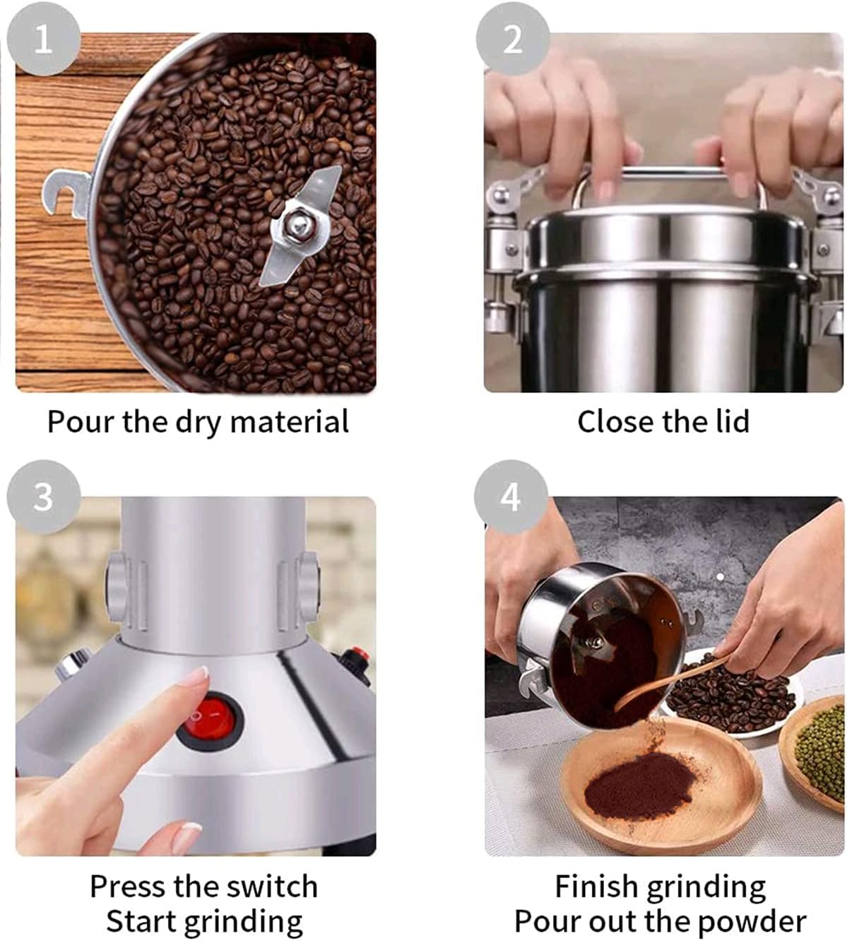 LEJIEYIN Electric herb Grinder 550g High Speed Electric Stainless Steel Spice Flour Mill Herb Grinder Powder Machine for Dry Food Grin