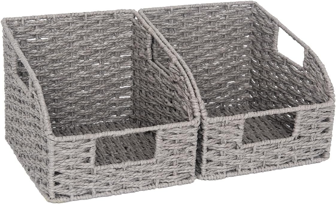 StorageWorks Water Hyacinth Pantry Storage Baskets, Wicker Baskets with Built-in Handles, Handwoven Shelf Baskets for Organizing, Pantry Organizers and Storage, 3 Pack