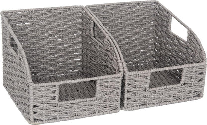 StorageWorks Water Hyacinth Pantry Storage Baskets, Wicker Baskets with Built-in Handles, Handwoven Shelf Baskets for Organizing, Pantry Organizers and Storage, 3 Pack