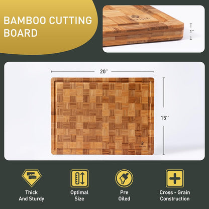 3 Pack Heavy Duty Bamboo Cutting Board Set Non Toxic Wooden Cutting Board for Kitchen Non Slip Solid End Grain Thick Wood Juice Groove Chopping Board Extra Large Butcher Block Best House Warming Gift