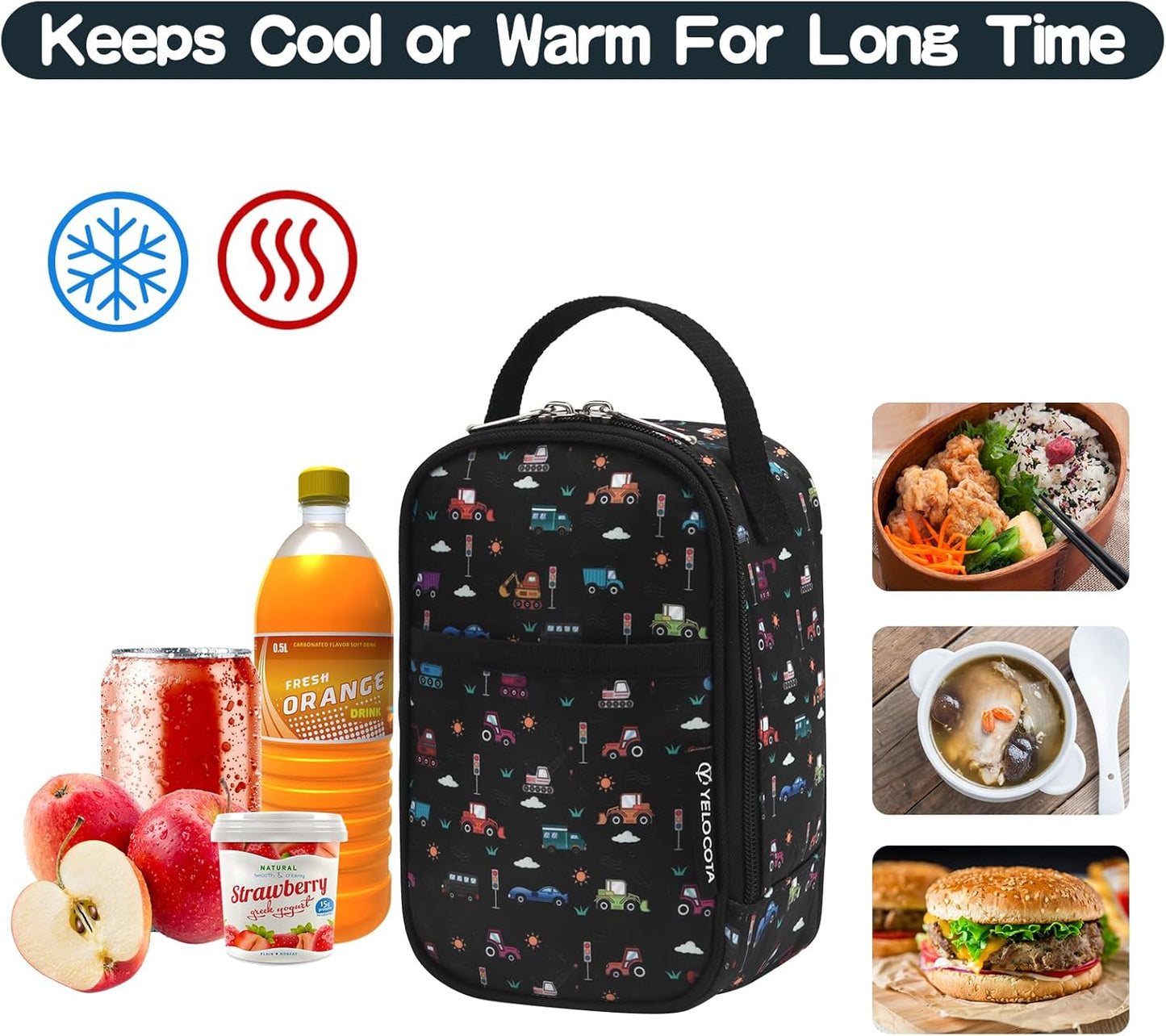 Yelocota Small Insulated Lunch Bag- Snack Bag- Mini Cooler Bag with Handle for Travel,Work,School(Storage Space below 20oz)- Also Suitable for Pairing with Food Jar