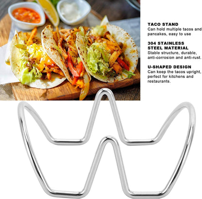 Taco Holders for the Individual Serving, 2 Pack Stackable Stainless Steel Taco Holder Stands Versatile Wire Taco Rack for Holding Hard or Soft Tacos (U-shaped 2 grid)