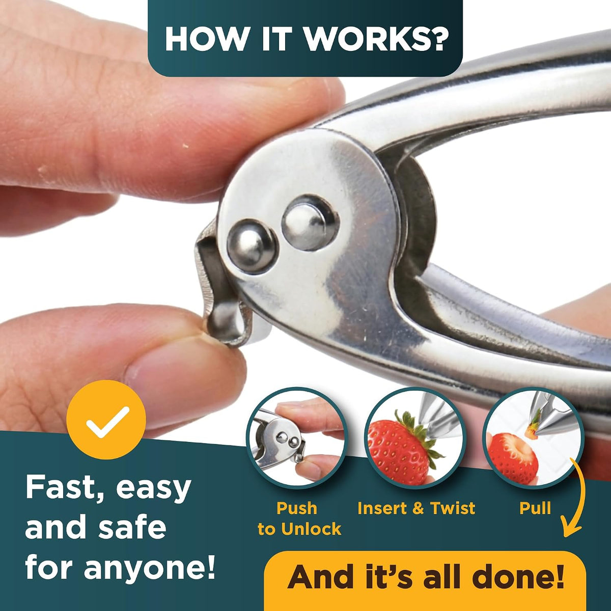 Strawberry Huller - Pitter & Corer Tool to Remove Stems from Fruits
