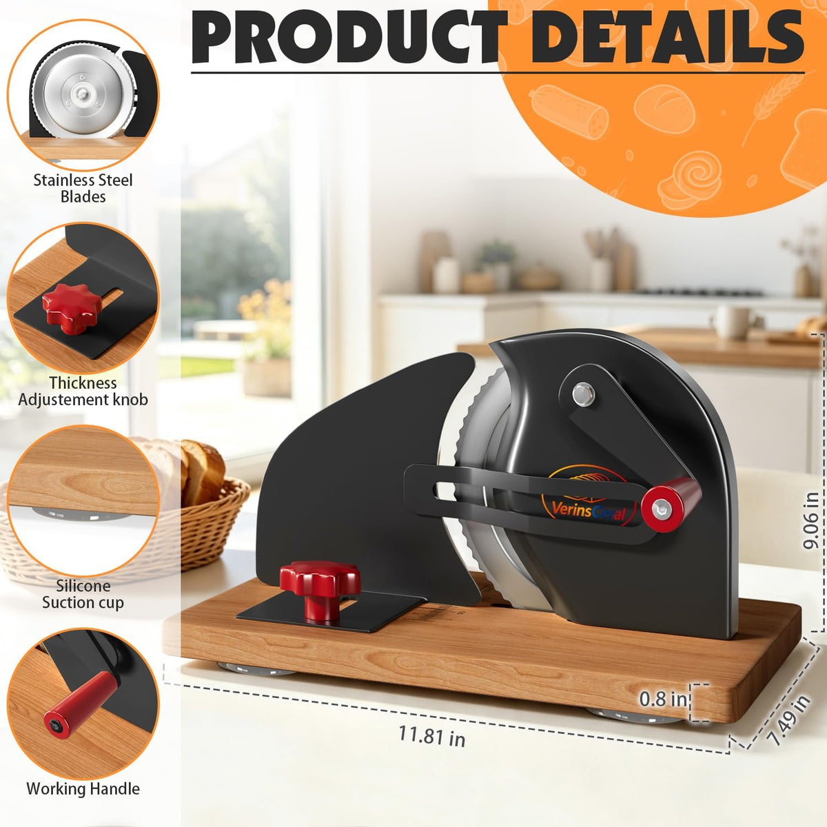 Manual Adjustable Bread Slicer Bread Cutter for Homemade Sourdough Slicer, Suction Cup Bottom, with Scale Line Plate and Food Clip and Plate(White)