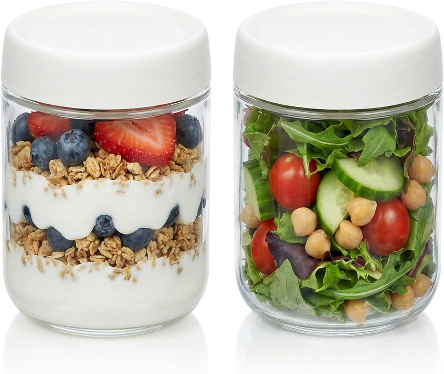 3Pack Overnight Oats Containers with Lids,10oz Glass Jar with Scew Lid,Salad Dressing Fruit Veggies Sauce Snacks Meal Prep Food Containers,Spice Jars,Wide Mouth Storage Containers