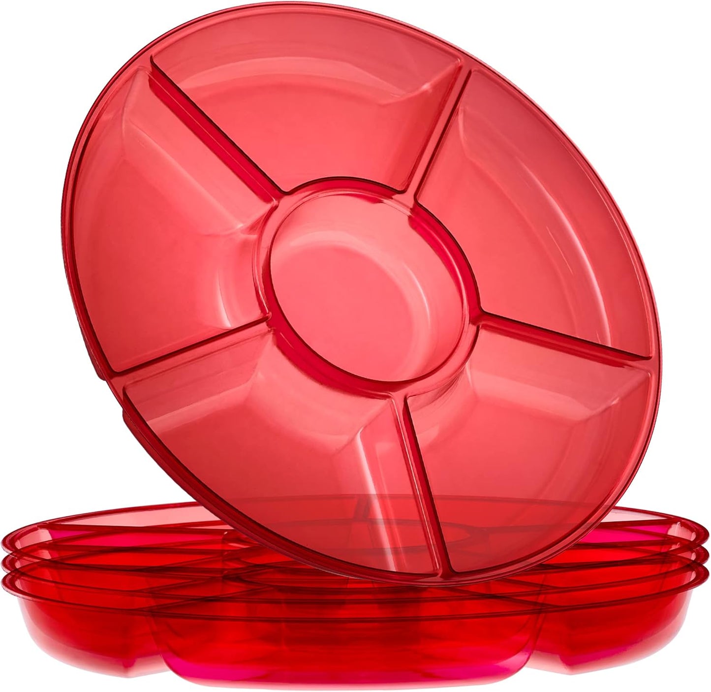 Plasticpro 6 Sectional Round Plastic Serving Tray/Platters Clear Pack of 2