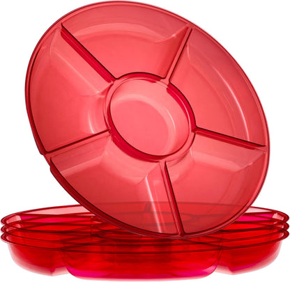 Plasticpro 6 Sectional Round Plastic Serving Tray/Platters Clear Pack of 2