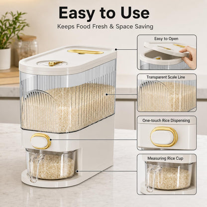 22-Pound Transparent High-Capacity Rice Bin Features a Lid, Time Scale, and Measuring Cup，a Sealed Moisture Proof Grain Storage Container Suitable for Storing Rice, Corn, and More. (22, Pounds)