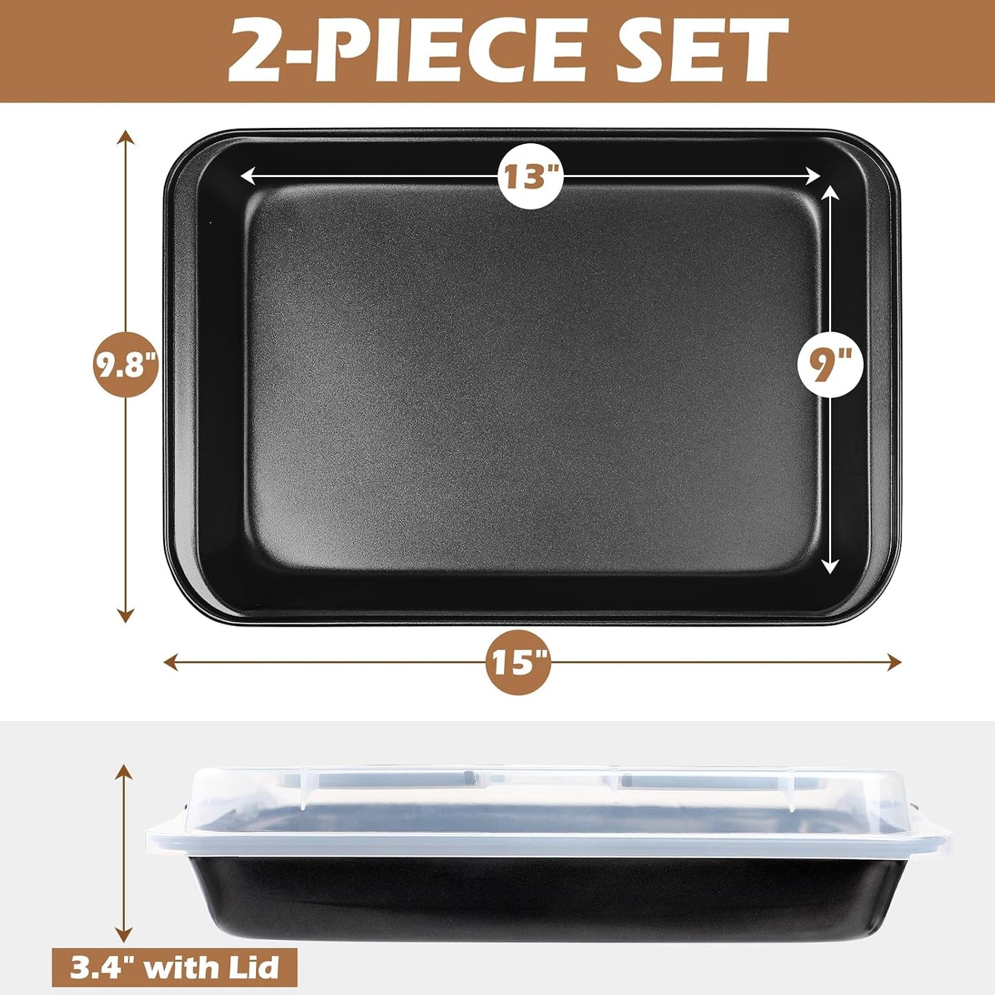 Webake 9x13 Inch Baking Pan with Lid and Handle, Non-Stick Cake Pan 2-Piece Set Rectangle Cake Carrier for Transport & Serve