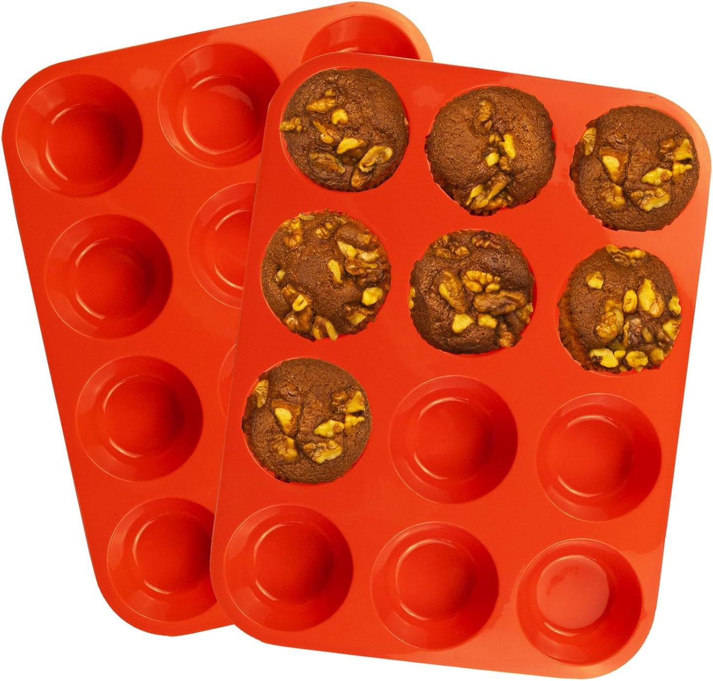 24 Cups Silicone Mini Muffin Pan Set, Nonstick Mini Cupcake Pans, BPA Free Small Muffin Tin for Baking, Set of 2 (Green+Purple)